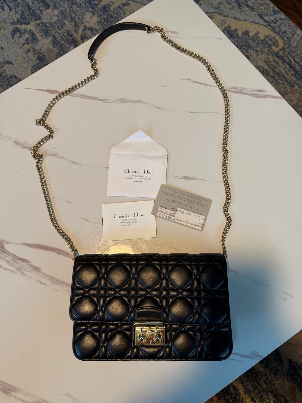 Dior Black Quilted Leather Crossbody with Gold Chain